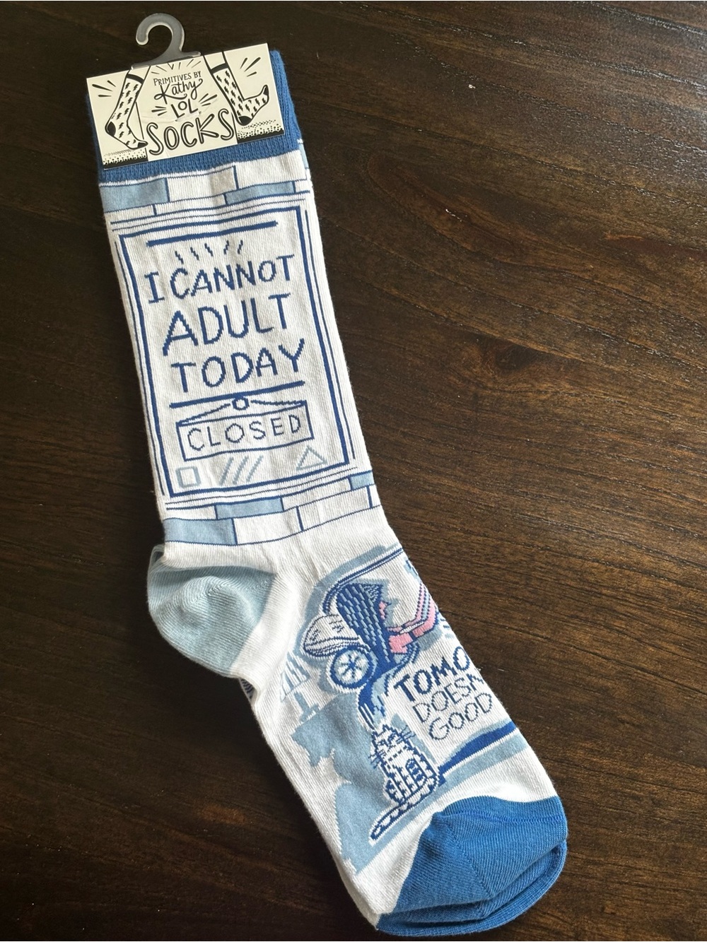 I Cannot Adult Today Novelty Crew Socks - Blue & White